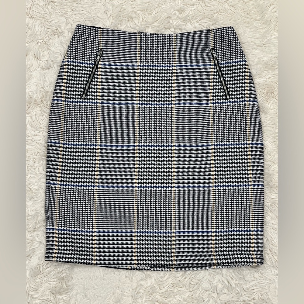 J. Mclaughlin Women’s Ross Pencil Skirt 6 Houndstooth French Tweed Plaid Blue‎